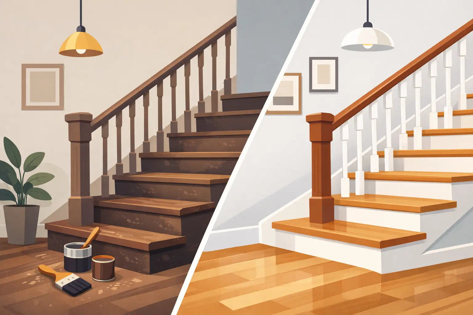 Staircase Refinishing Before and After